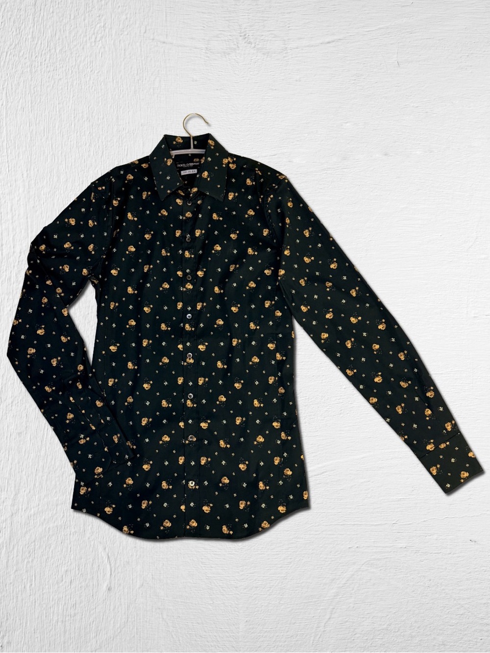 Dolce & Gabbana Dark Green Shirt with Yellow Floral Print